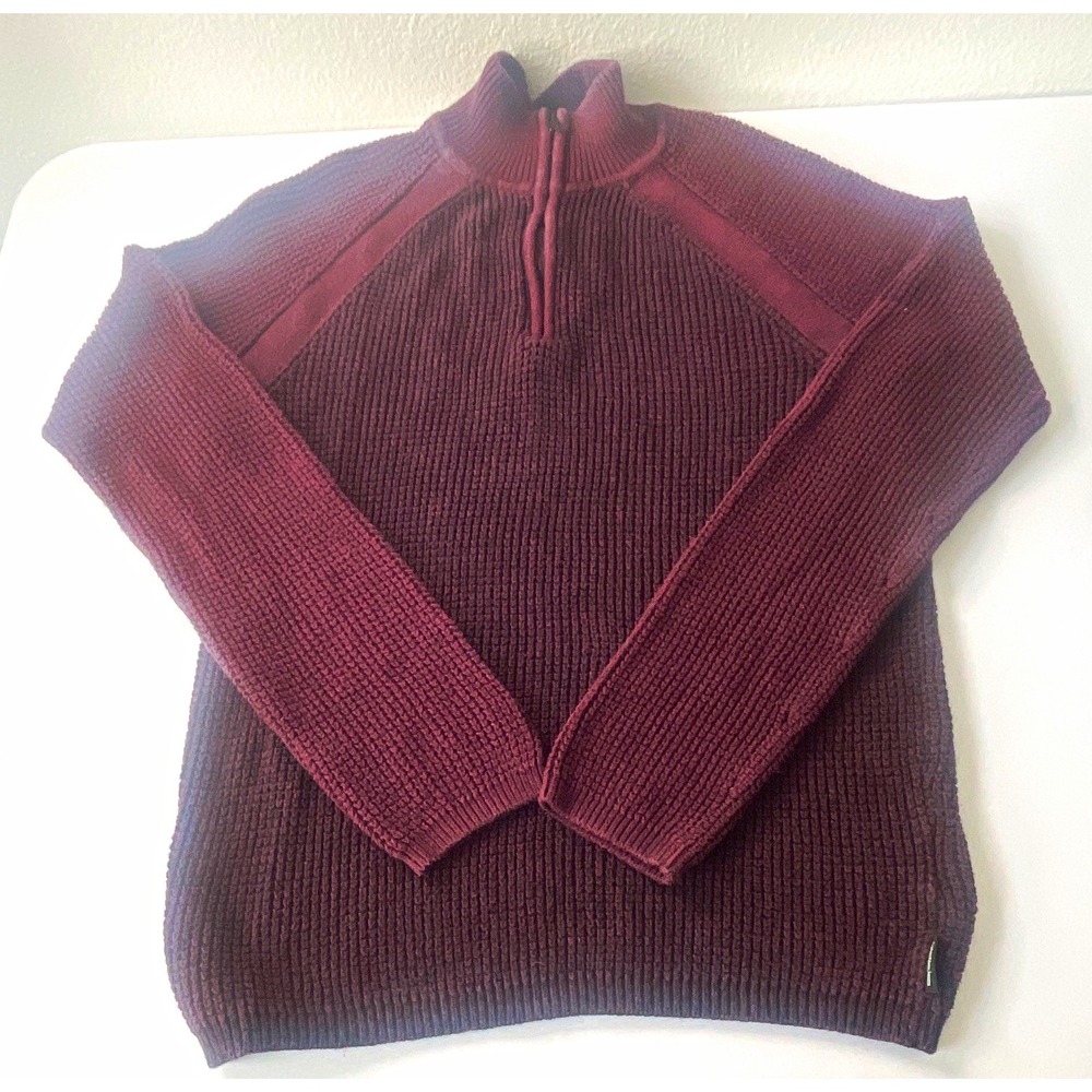 Calvin Klein Jeans Men's Burgundy Waffle-Knit Mock Neck 1/4 Zip Sweater M